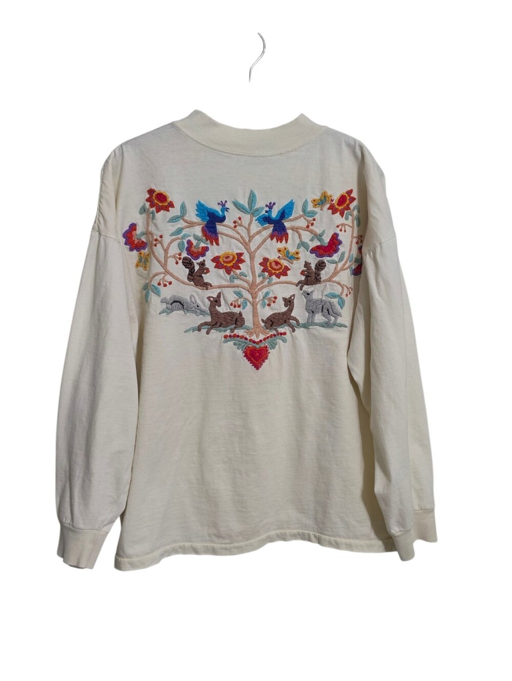 Vintage Hand Embroidered Cotton Long Sleeve Top L Granola Indie Forest Goblin